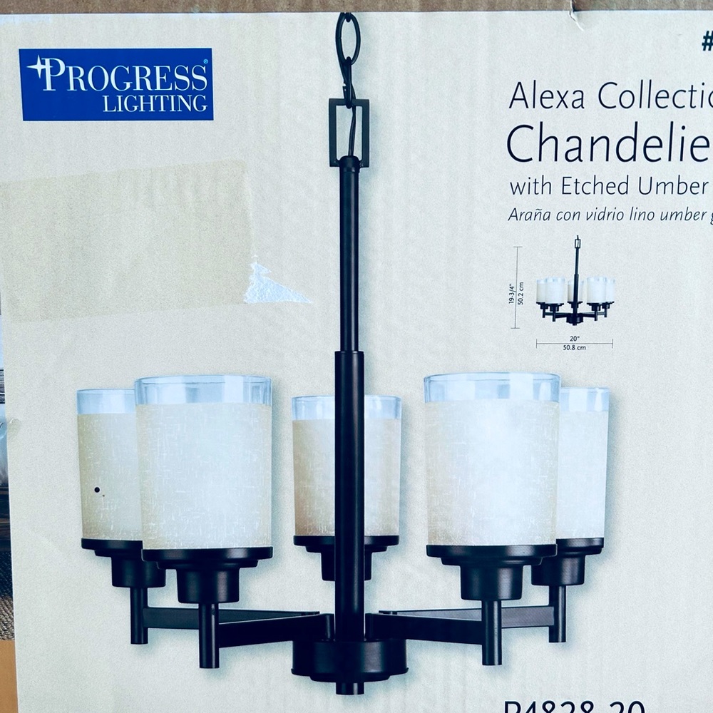 Alexa Collection Chandelier with Etched Umber Linen Finished Glass - NWT - Picture 4 of 7